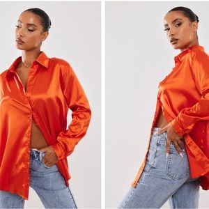Satin orange button down top